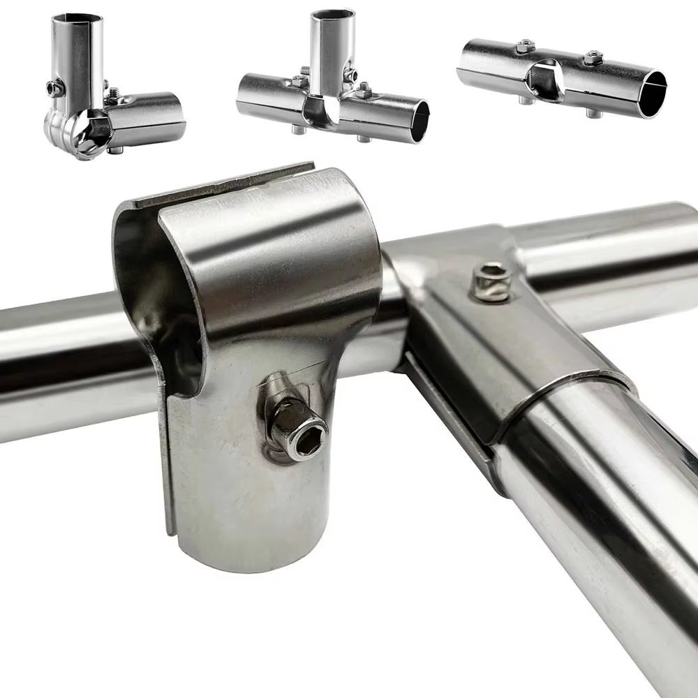 Furniture Hardware Display - ข้อต่อท่อกลมสแตนเลส 2 ชิ้น ตัวยึดราวแขวนเสื้อผ้า ตัวรองรับราวแขวน อะไหล่เฟอร์นิเจอร์