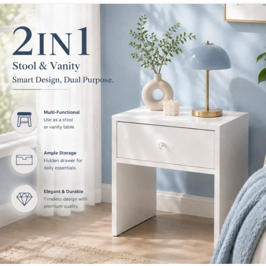 Furniture Hardware Kit - เก้าอี้เก็บของและโต๊ะข้างเตียง 2-in-1, ลิ้นชักซ่อนพร้อมมือจับคริสตัล, เฟอร์นิเจอร์อเนกประสงค์สำหรับห้องนอน, เก้าอี้ประหยัดพื้นที่