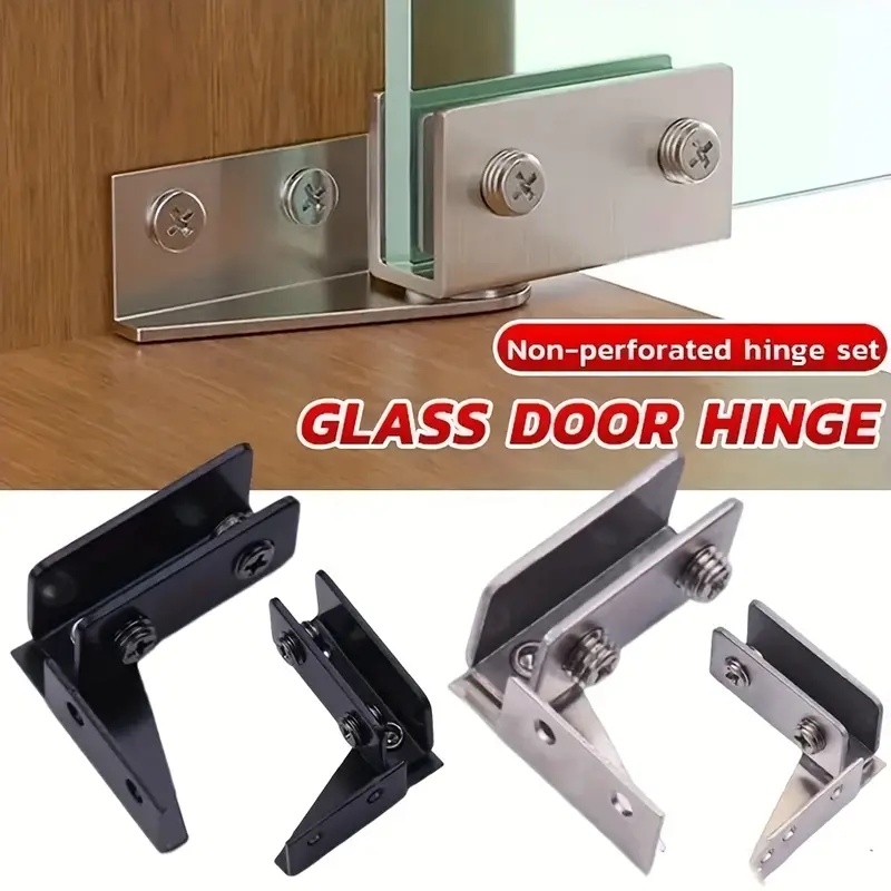 Furniture Hardware Display - บานพับประตูกระจกแบบไม่ต้องเจาะ 2 ชิ้น, บานพับตู้โชว์, คลิปยึดแก้วแบบหมุนได้สำหรับตู้ไวน์, อุปกรณ์ฮาร์ดแวร์บานพับประตูเฟอร์นิเจอร์