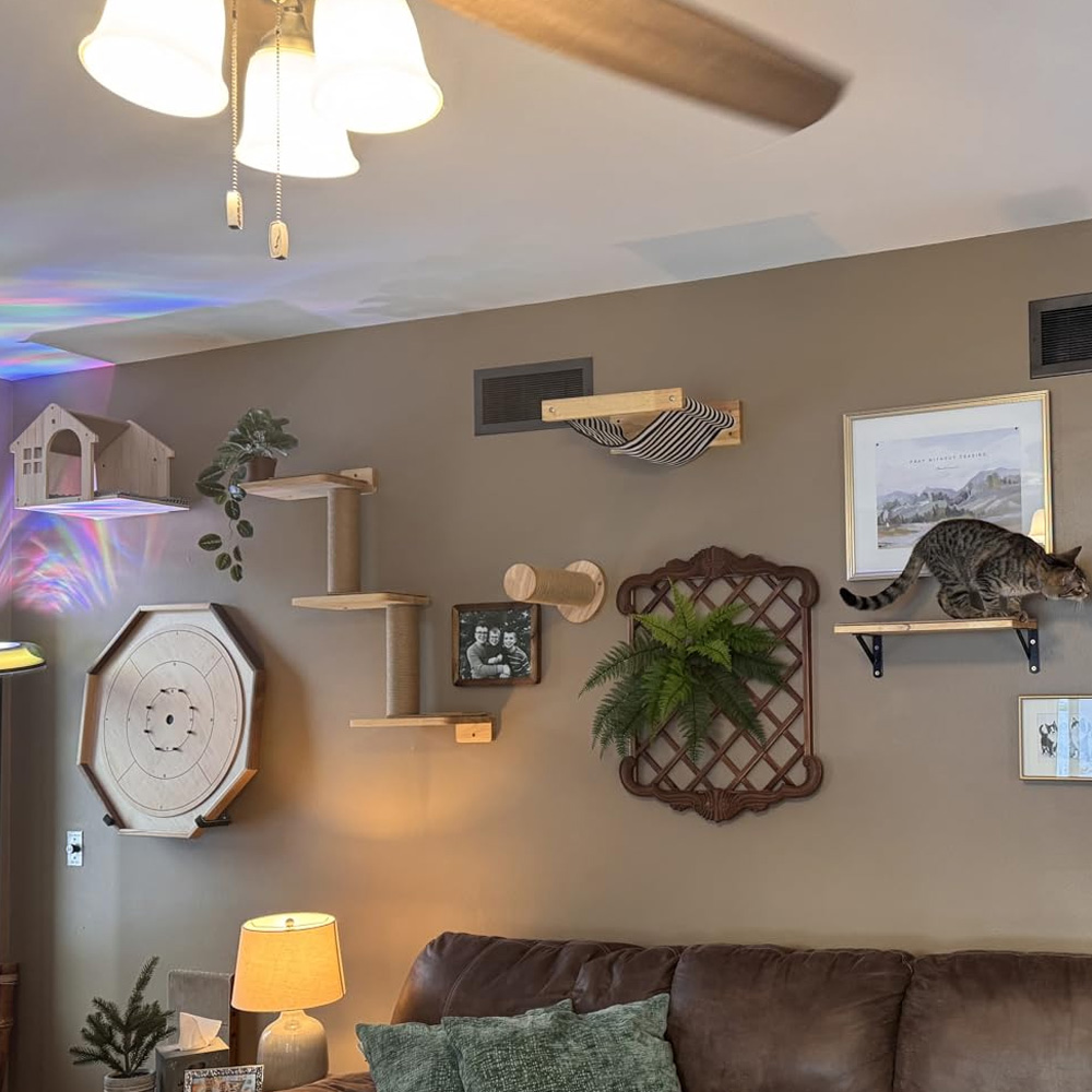 Furniture Paradise & Hardware Ghaziabad Reviews - เฟอร์นิเจอร์แมว ราวแขวนไม้เนื้อแข็งติดผนัง บันไดปีนป่ายสำหรับแมวทำจากเชือกซิซาล แผ่นเหยียบไม้ เป็นมิตรต่อสิ่งแวดล้อม สร้างสวรรค์สำหรับแมว