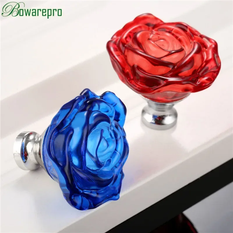 Furniture Hardware Tools - Bowarepro 50 มม.คริสตัลRoseแก้วจับตู้ลิ้นชักดึงตู้เสื้อผ้าครัวเฟอร์นิเจอร์ฮาร์ดแวร์Knobs Handles