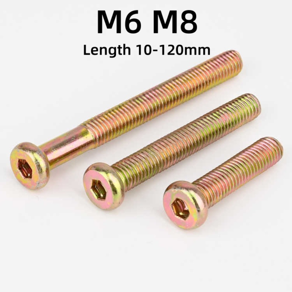 Furniture Hardware Lowes - สกรูหัวหกเหลี่ยม M6 M8 แบบหัวแบนกลมสำหรับเชื่อมต่อเฟอร์นิเจอร์ ชุบสังกะสี สีทองแดง
