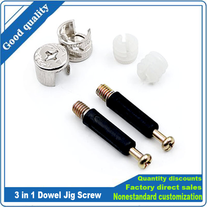 Furniture Hardware Cam Lock - ชุดอุปกรณ์เชื่อมต่อเฟอร์นิเจอร์แบบ 3 in 1 พร้อมจิ๊กเดือย สกรู