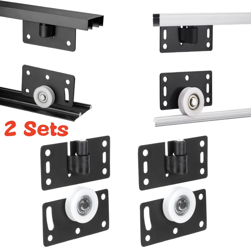 Furniture Hardware Kit - ชุดลูกล้อประตูตู้เสื้อผ้าแบบเลื่อน 2 ชุด, ลูกล้อตู้เสื้อผ้า, ลูกล้อตู้เก็บของ, ล้อเลื่อน,