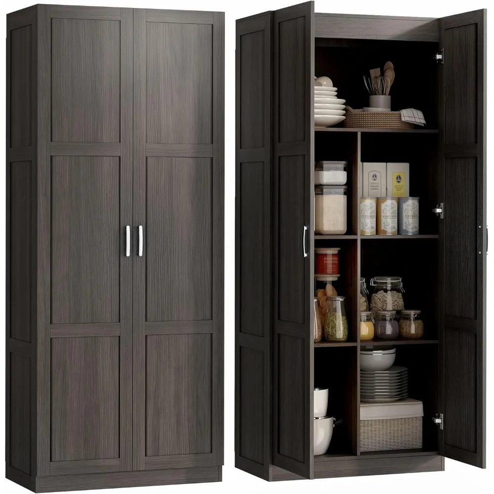 Soft Close Hinge - ตู้เก็บของในครัว HOMCOM สูง 71 นิ้ว พร้อมชั้นวางปรับระดับได้