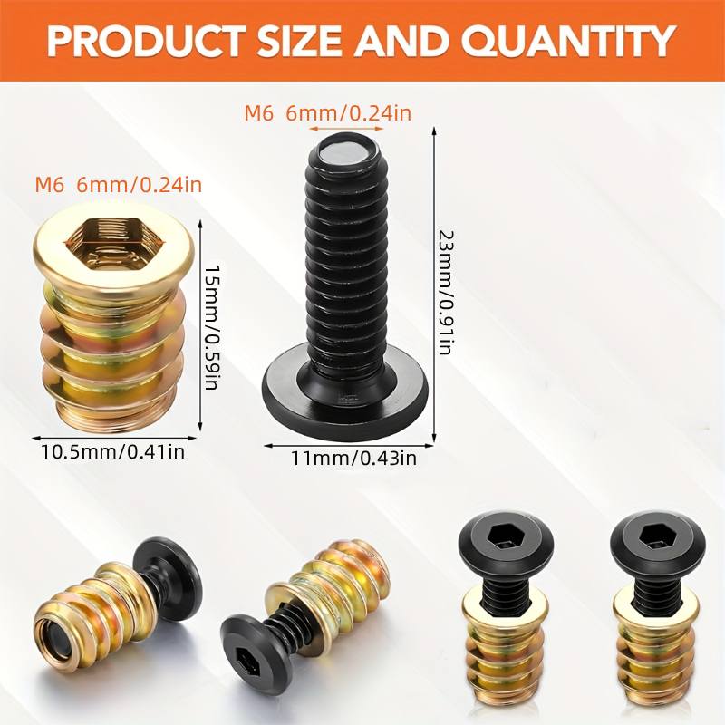 Furniture Hardware Kit - ชุดเครื่องมือรวมอุปกรณ์ยึดเกลียว 10 ชิ้น สำหรับเฟอร์นิเจอร์ไม้ ข้อต่อสกรูหกเหลี่ยม ตัวเชื่อมต่อสกรู