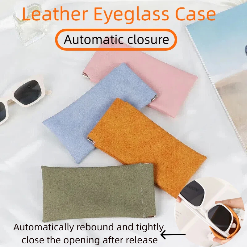 Soft Close Hinge - กล่องใส่แว่นตาหนังแบบยูนิเซ็กซ์ พกพาสะดวก พร้อมบานพับสปริงปิดอัตโนมัติ สำหรับแว่นกันแดด กล่องใส่แว่นกันแดดสีพื้นแบบพกพา นุ่มพิเศษ